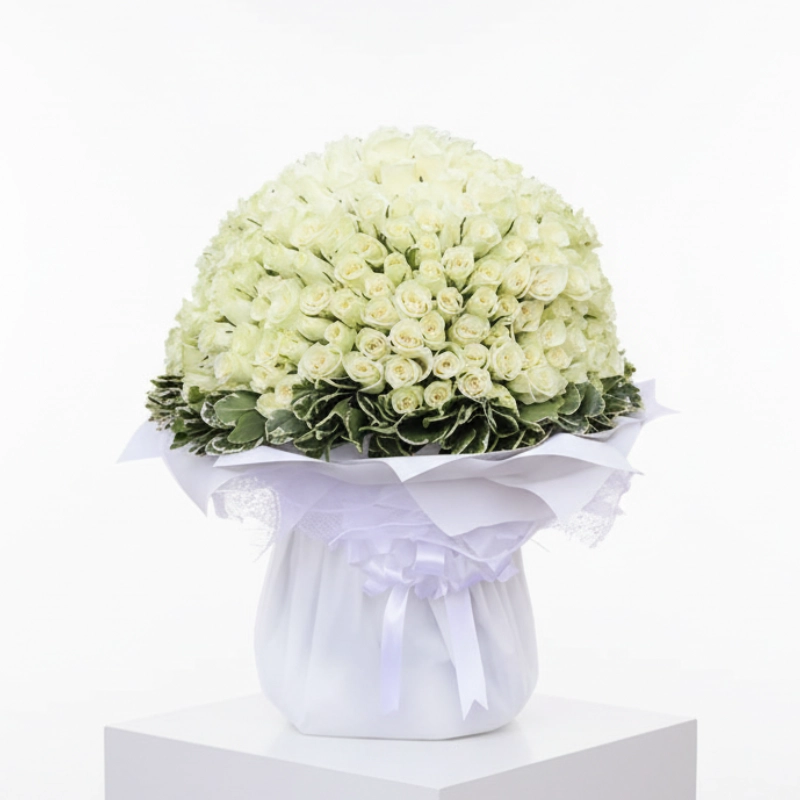 200 White Roses Hand-Tied Bouquet